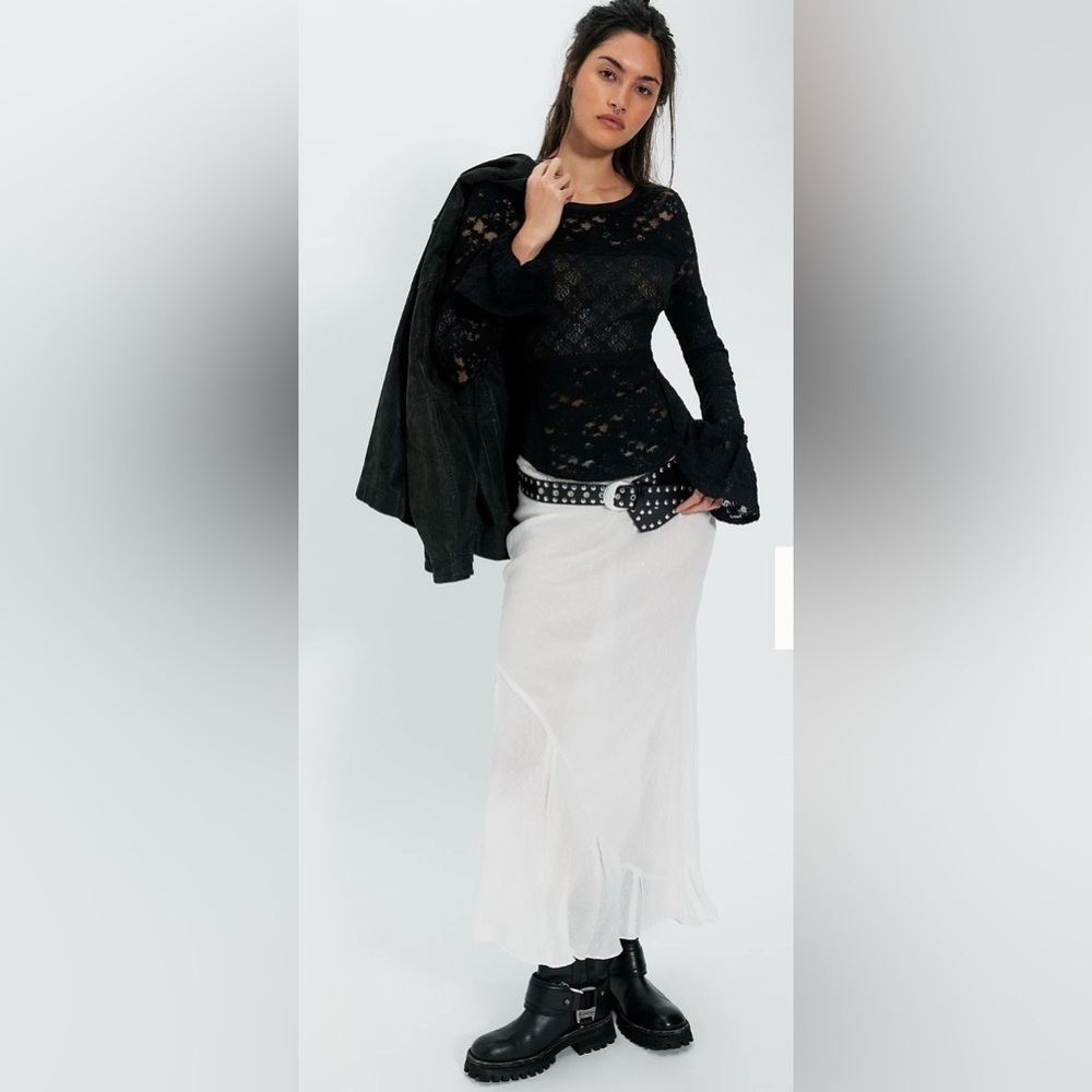 Free People Black Lace Flared Long Sleeve Top Women's Size Small - Picture 5 of 6